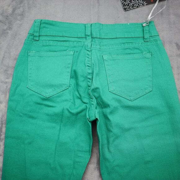 E Line Pants Womens 1 Green Skinny Low Rise Button Distress Pocket Stretch Jeans - Picture 16 of 16